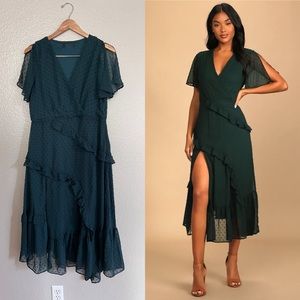Emerald Green Swiss Dot Ruffled Midi Dress